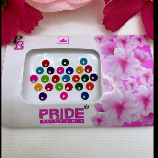 Multicoloured Round Silver Stone Bindi Silver Pack