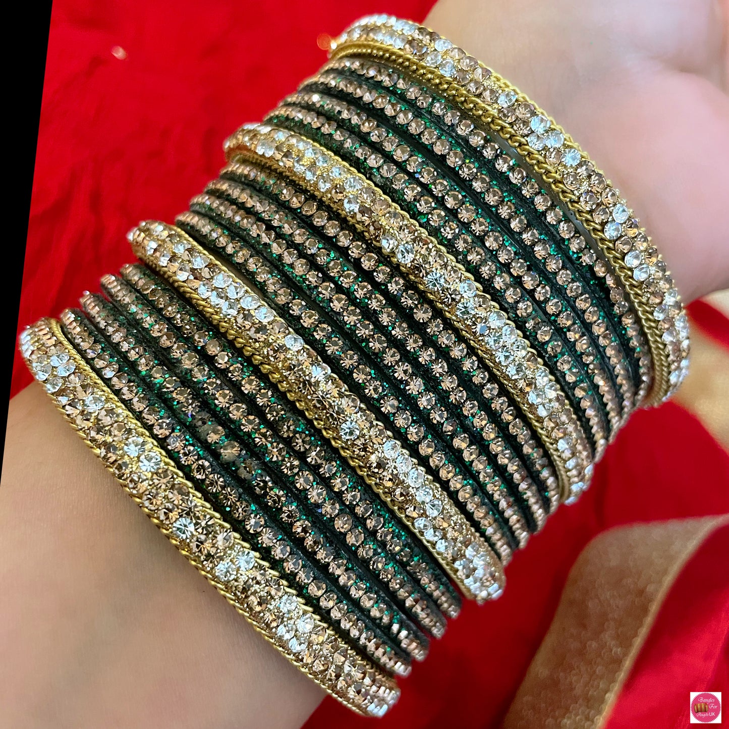 Pure Gold & Green Glass Bangles Set