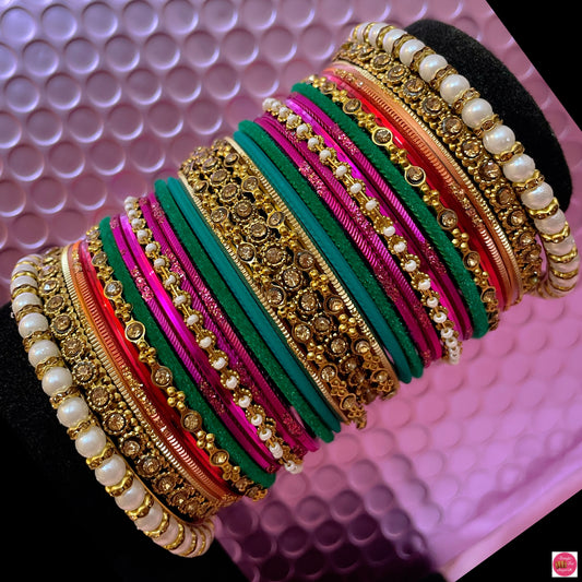 Pearl Multicoloured Metal Mehendi Bangles Set