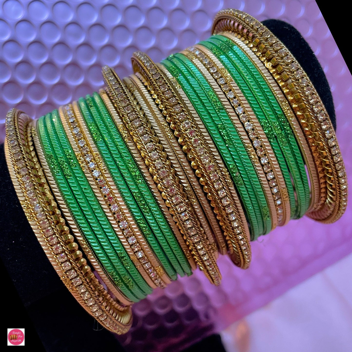 Gold Zirconia Metal Bangles Sets Various Colours- Size 2.10