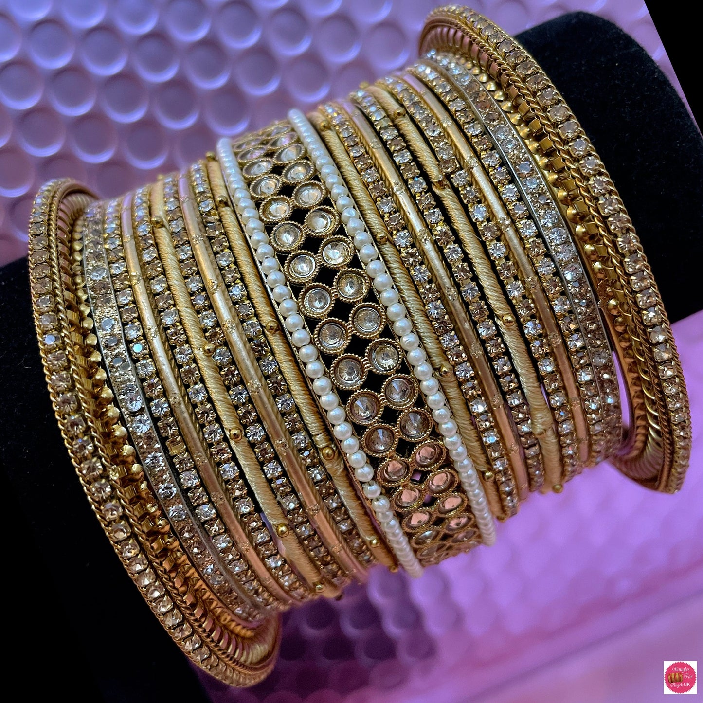 Kundan Zirconia Metal Bangles Sets Various Colours- Size 2.10