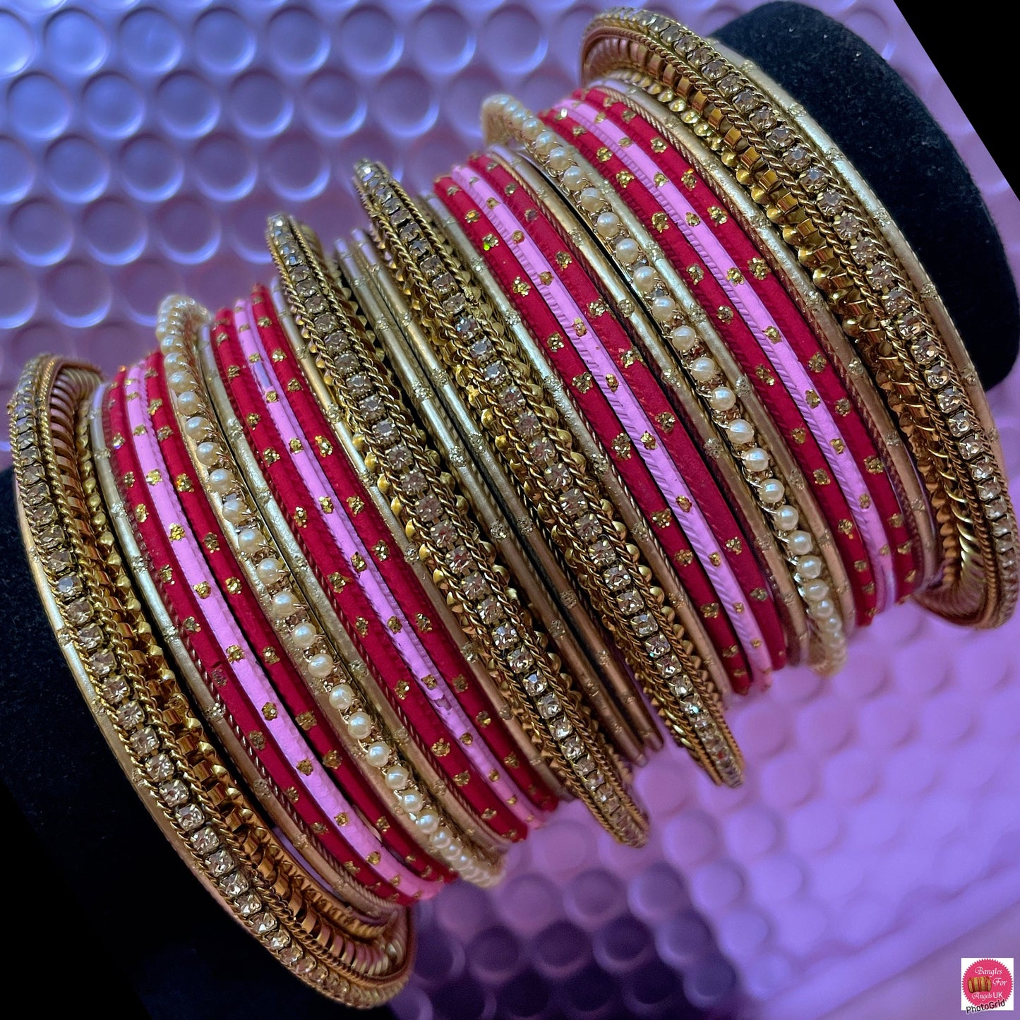 Gold Pearl Metal Bangles Sets Various Colours- Size 2.10