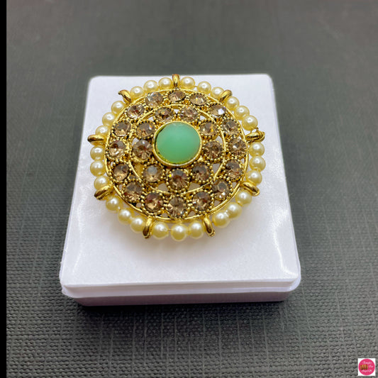 Kundan Pearl Adjustable Cocktail Ring- Mint Green
