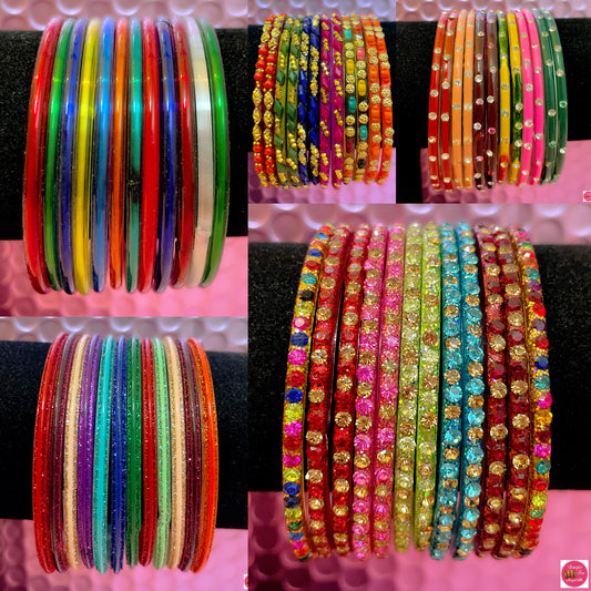 Multicoloured Glass Bangles Set- Various Designs