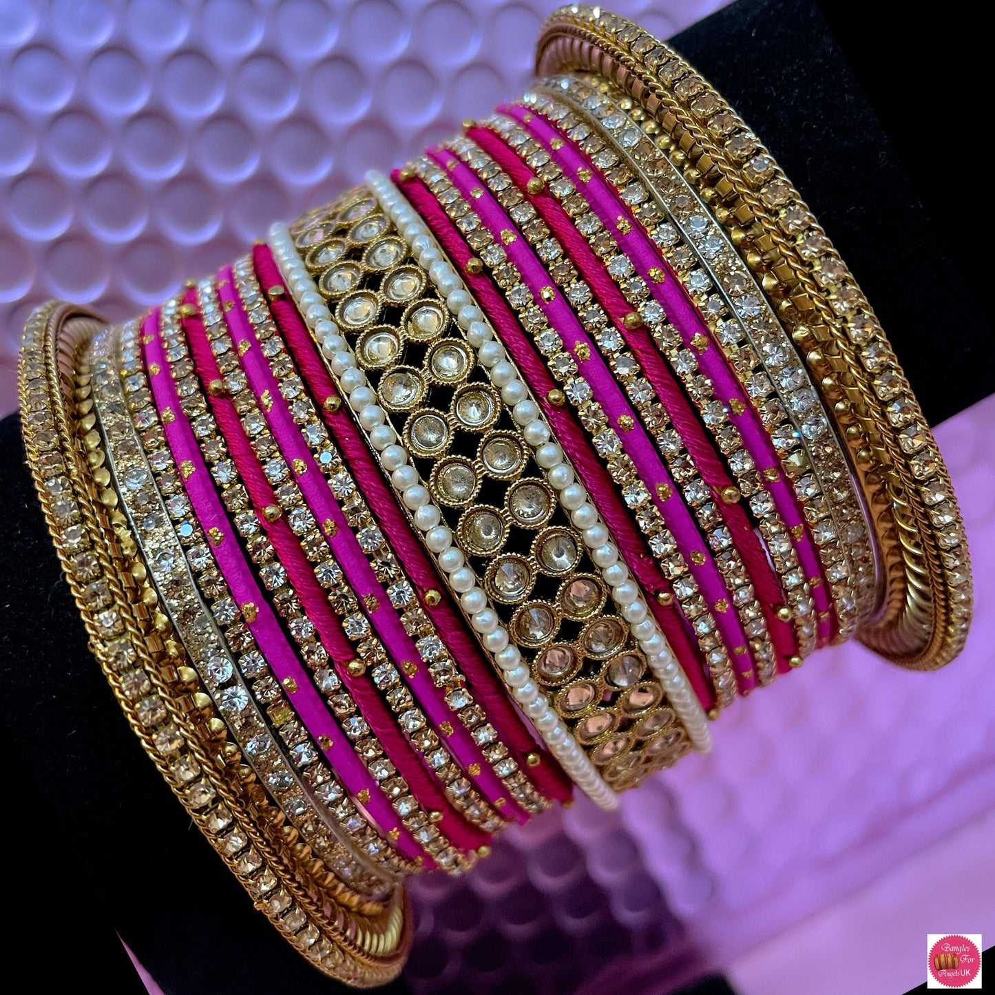 Kundan Zirconia Metal Bangles Sets Various Colours- Size 2.10