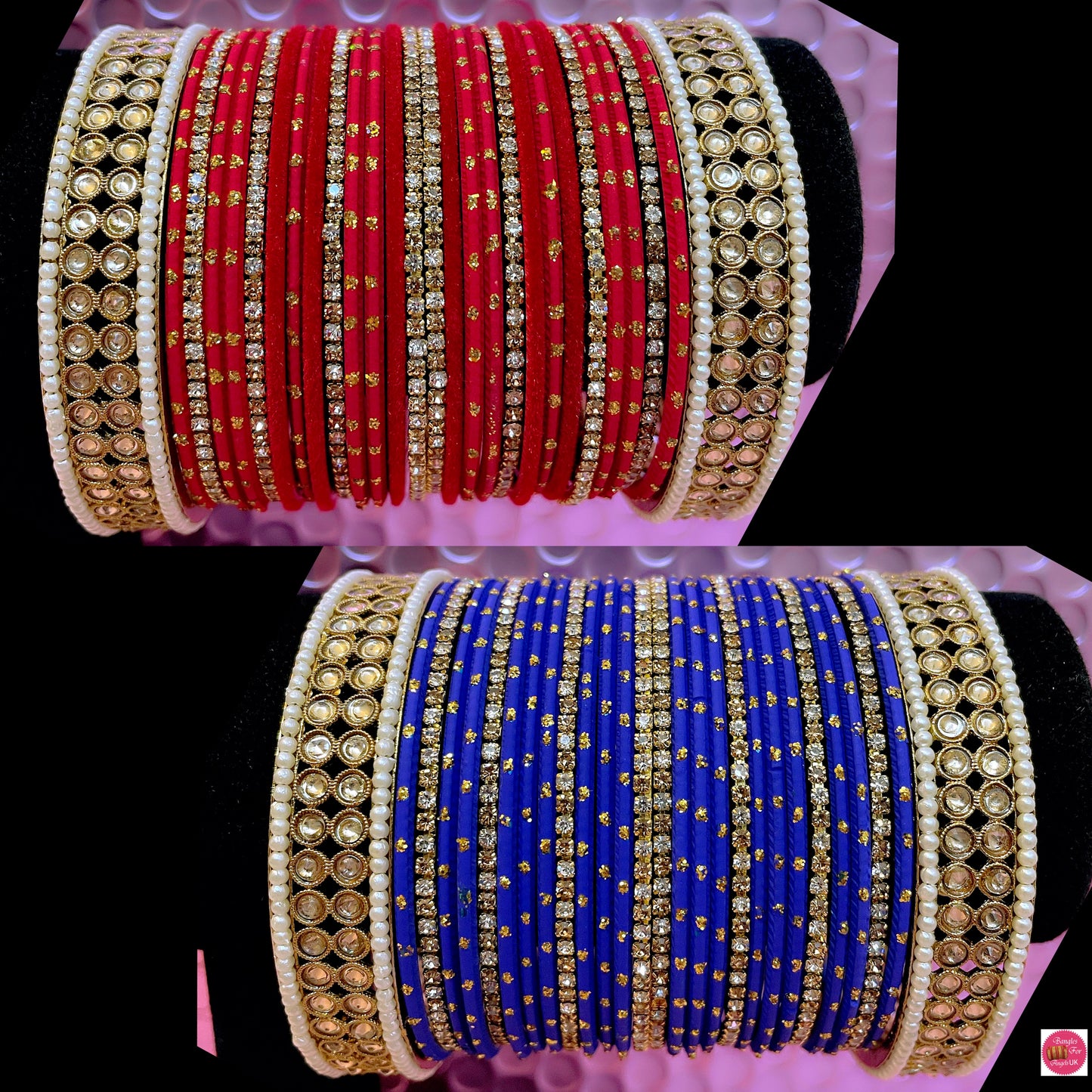 Kundan Zirconia Metal Bangles Sets Various Colours- Size 2.10