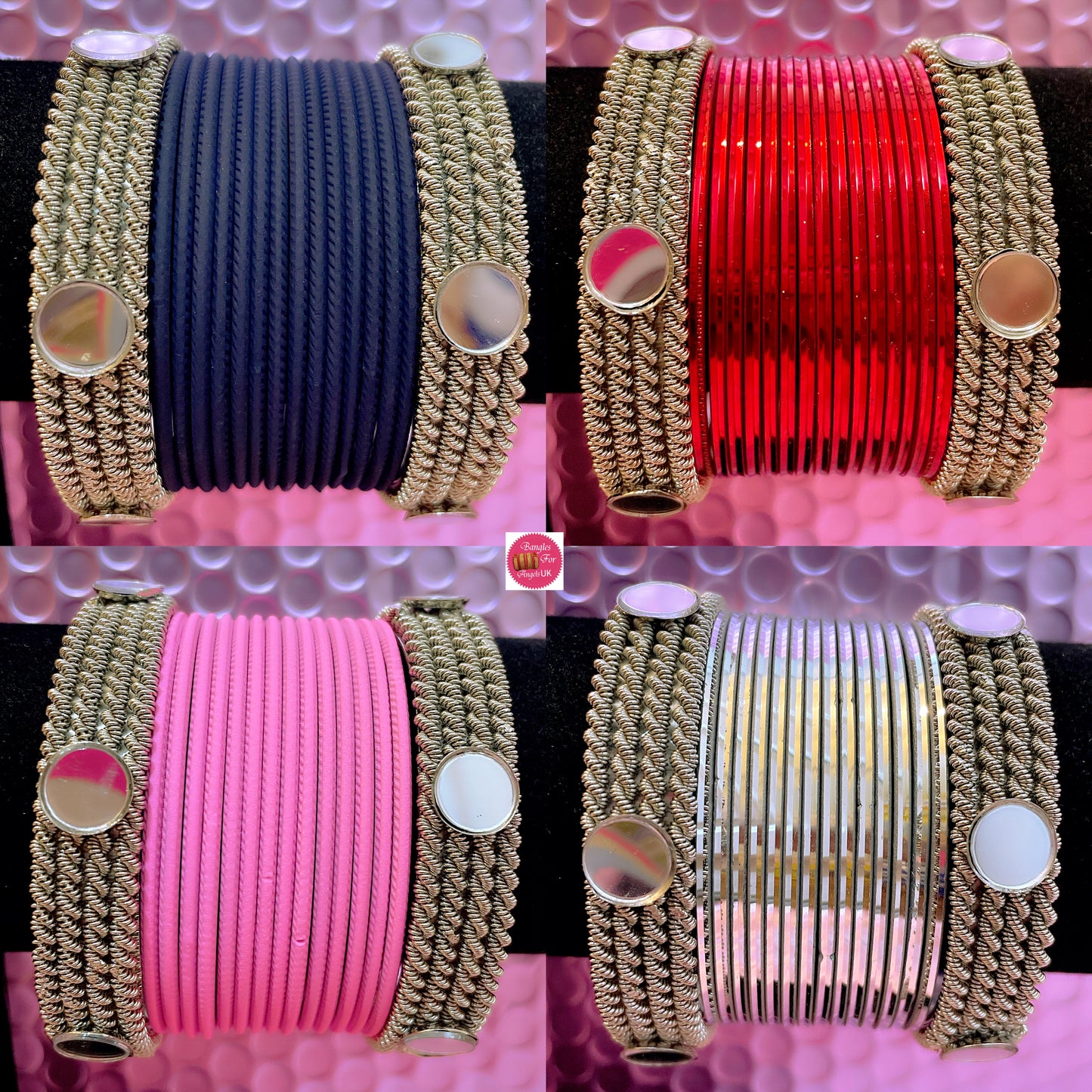 Silver Metal Bangles Sets- Various Colours