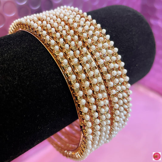 Gold Pearl Metal Bangles Set