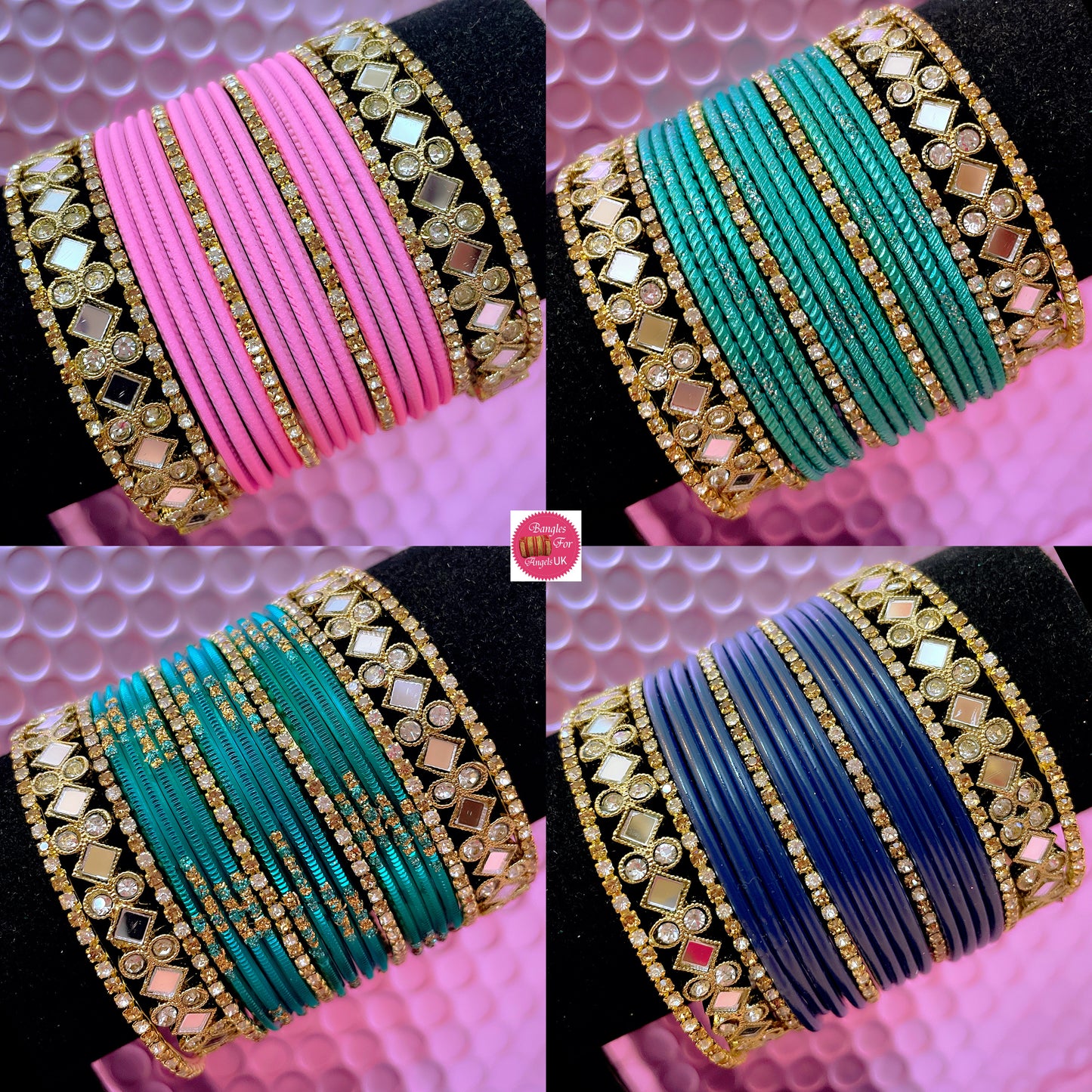 Gold Zirconia Metal Bangles Set- Various Colours