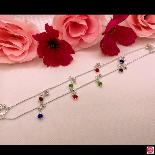Multicoloured Silver Look No Sound Ghungru Anklet/Payal