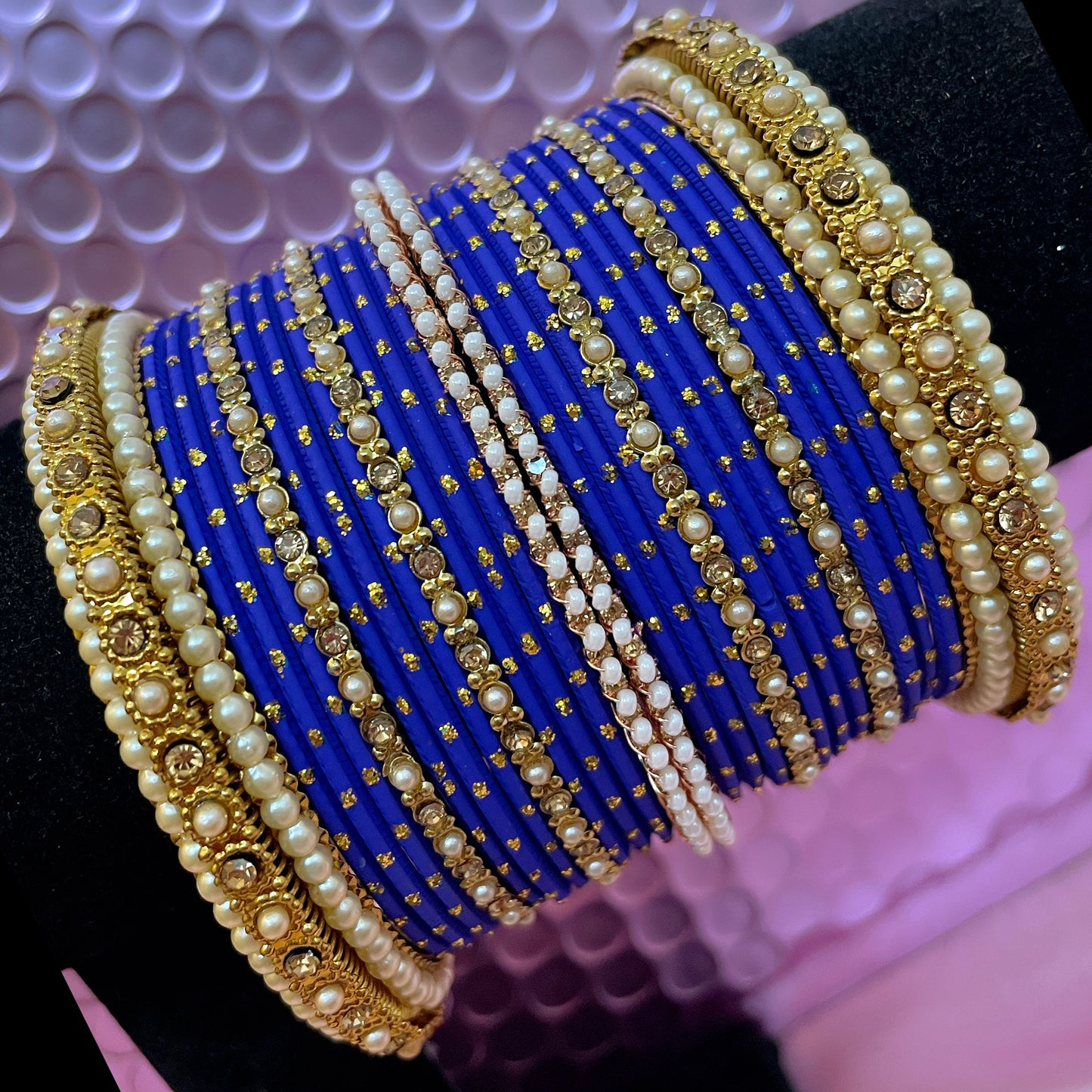 Gold Pearl Metal Bangles Sets Size 2.10- Various Colours