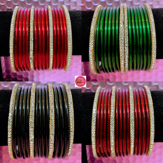 PureSilver Glass Bangles Sets Various Colours- Size 2.10