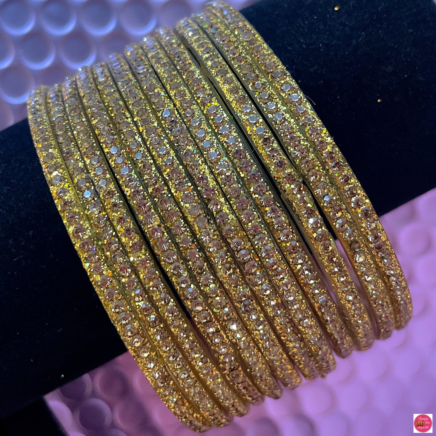 Gold Zirconia Glass Bangles- Size 2.10