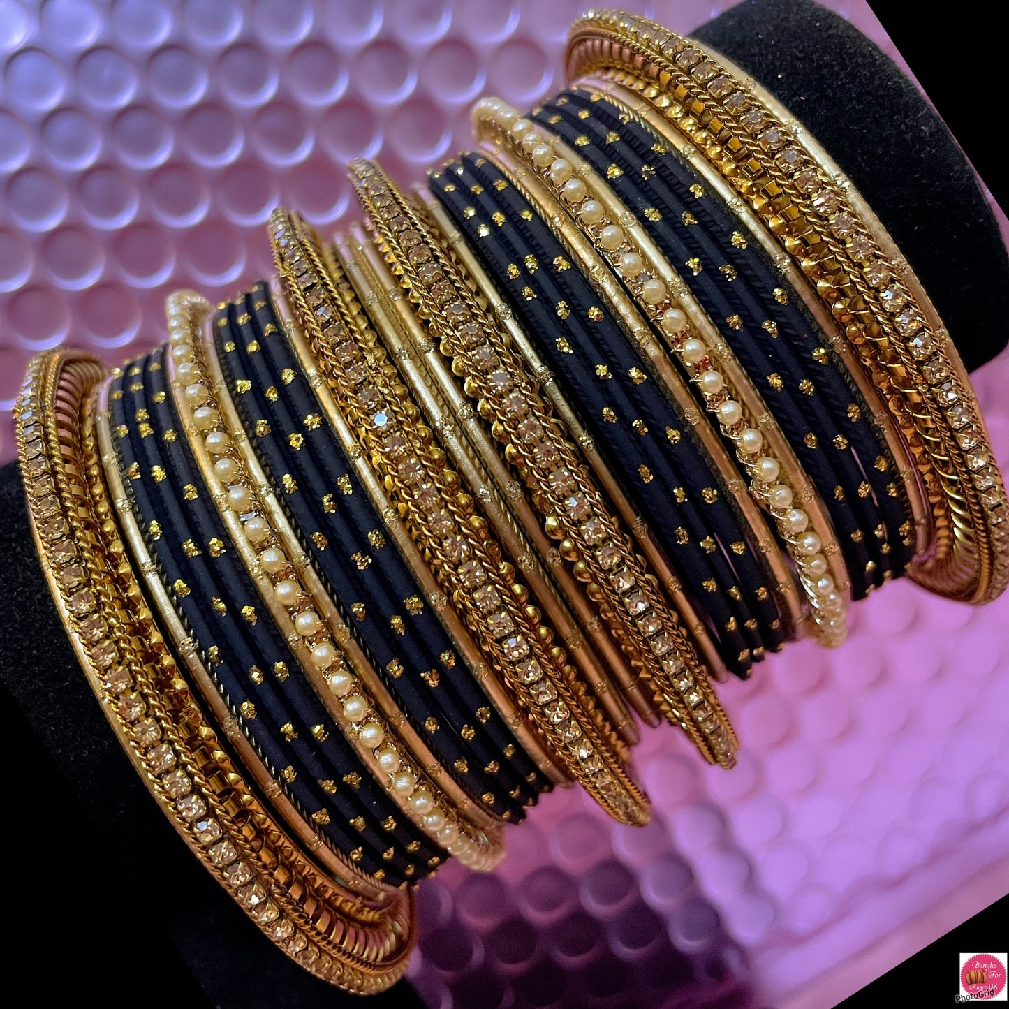 Gold Pearl Metal Bangles Sets Various Colours- Size 2.10