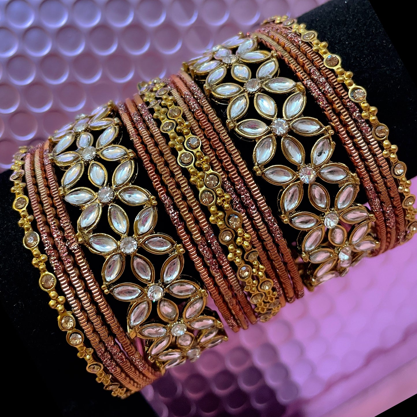 Kundan Metal Bangles Sets- Various Colours