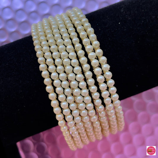 White Pearl Metal Bangles Set- Size 2.2