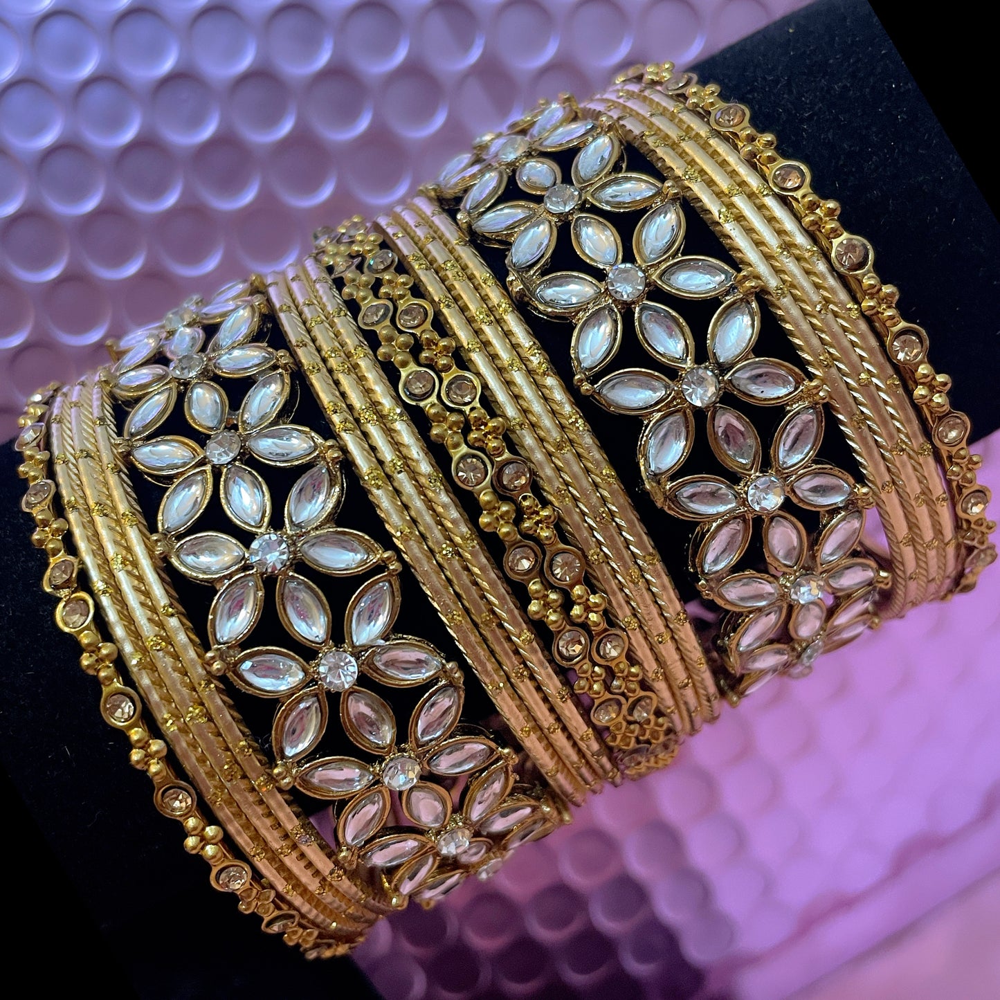 Kundan Metal Bangles Sets- Various Colours