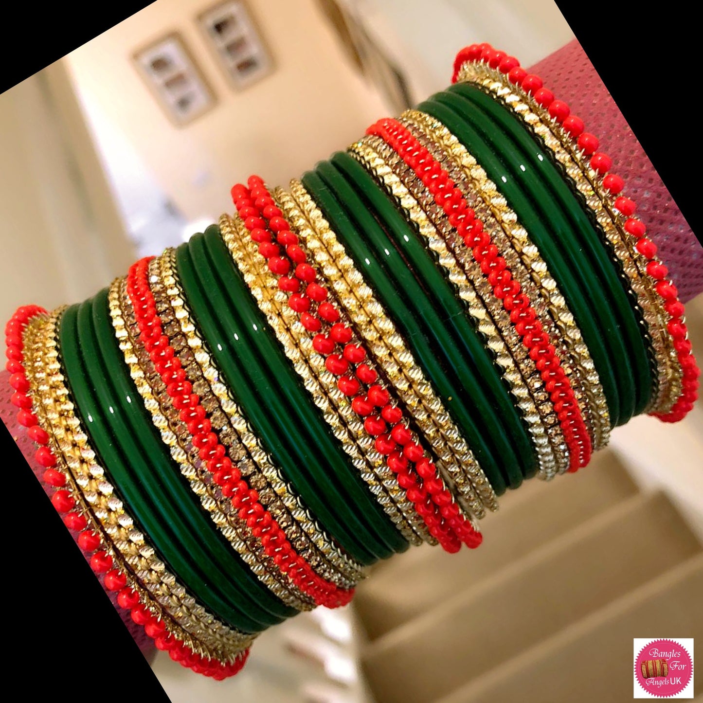 Glass Zirconia Metal Bangles Sets Various Colours- Size 2.10