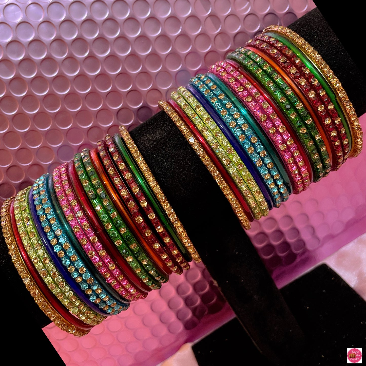 Multicoloured Zirconia Glass Bangles Set- Size 2.6