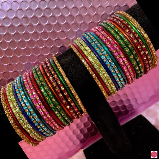 Multicoloured Zirconia Glass Bangles Set- Size 2.6