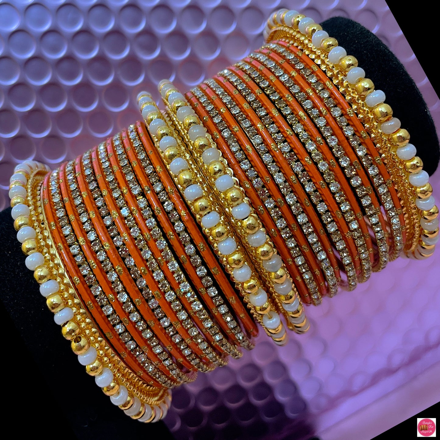 Pearl & Gold Zirconia Metal Bangles Sets- Various Colours