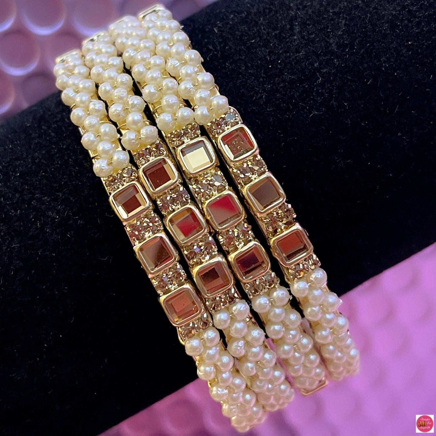Kundan Pearl Metal Karas- Size 2.2