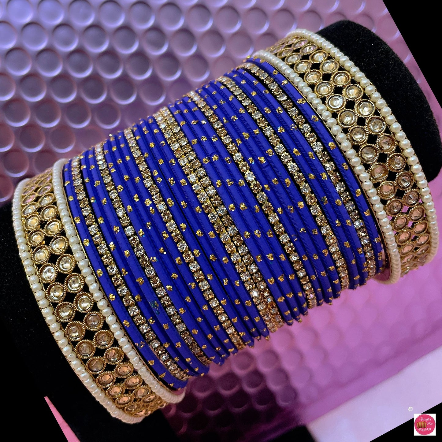 Kundan Zirconia Metal Bangles Sets Various Colours- Size 2.10