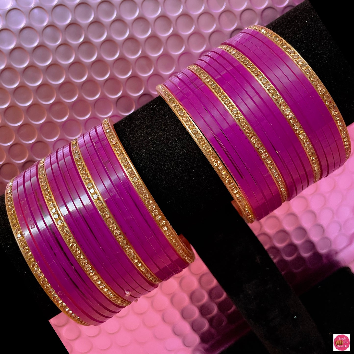 Acrylic/Plastic Diamante Chura Bangles Set- Magena Pink