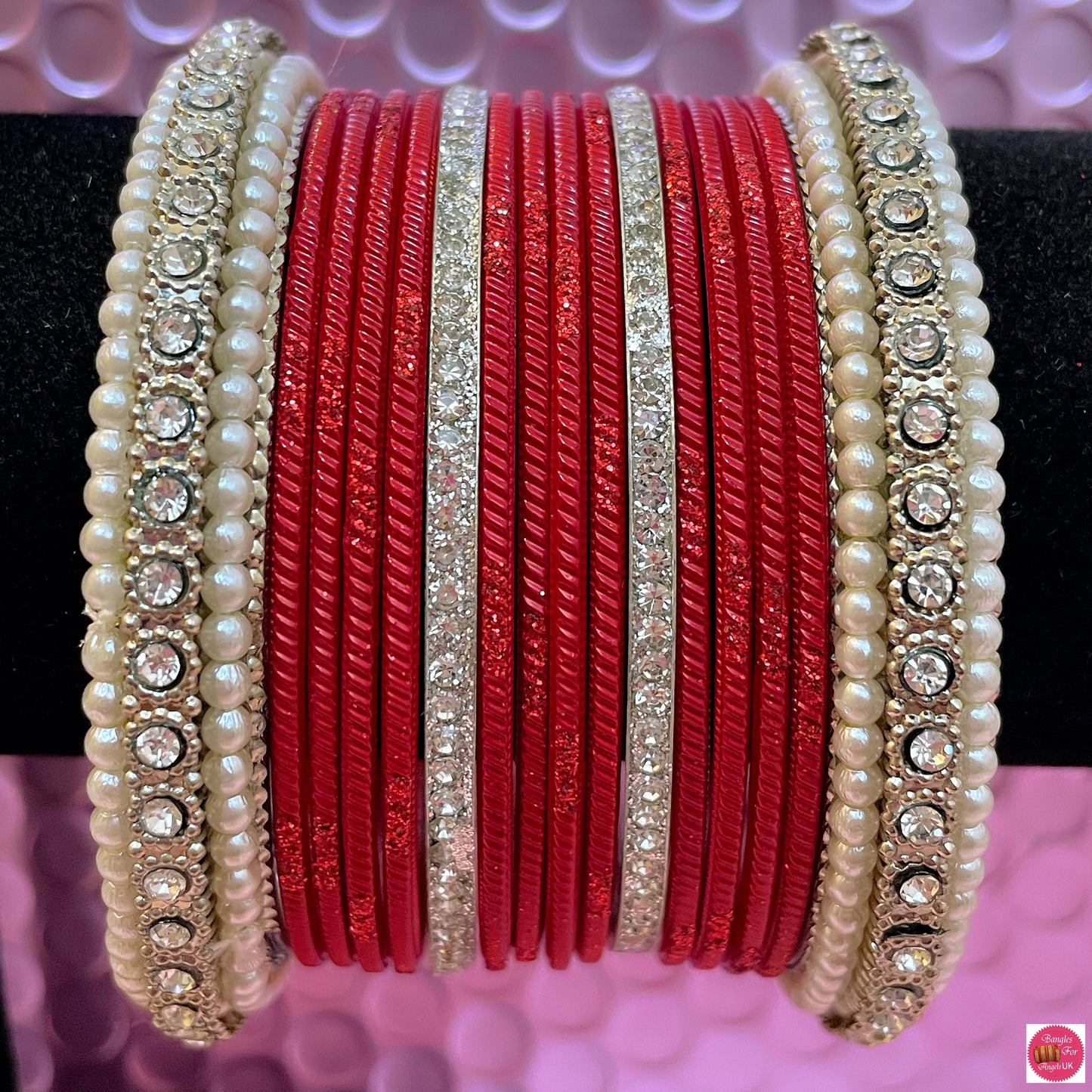 Silver Pearl Metal Bangles Sets Size 2.10- Various Colours