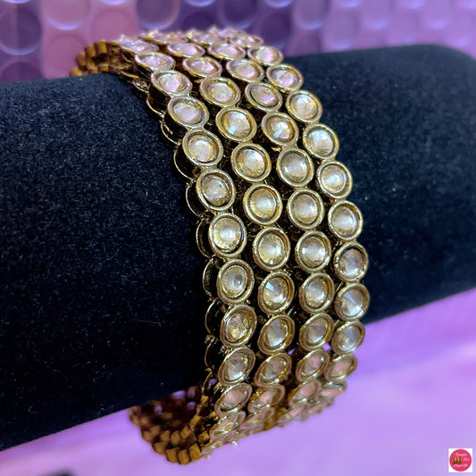 Kundan Metal Bangles Set- Size 2.4/2.6/2.10