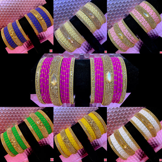 Gold Metal Bangles Sets Various Colours- Size 2.10