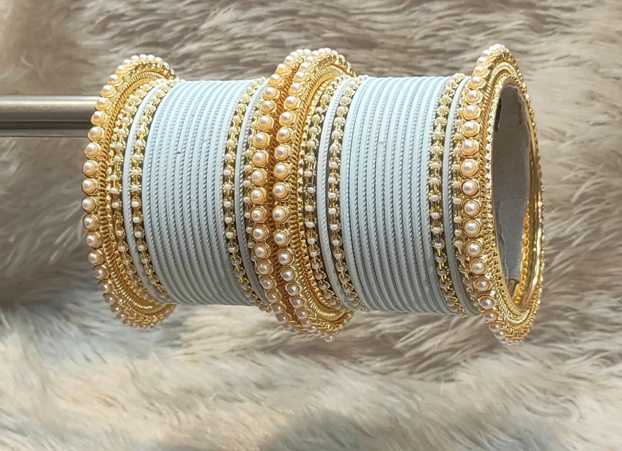 Pearl Metal Bangles Set- Various Colours