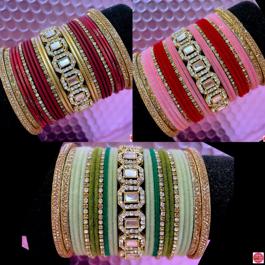 Gold Zirconia Metal Bangles Sets- Various Colours