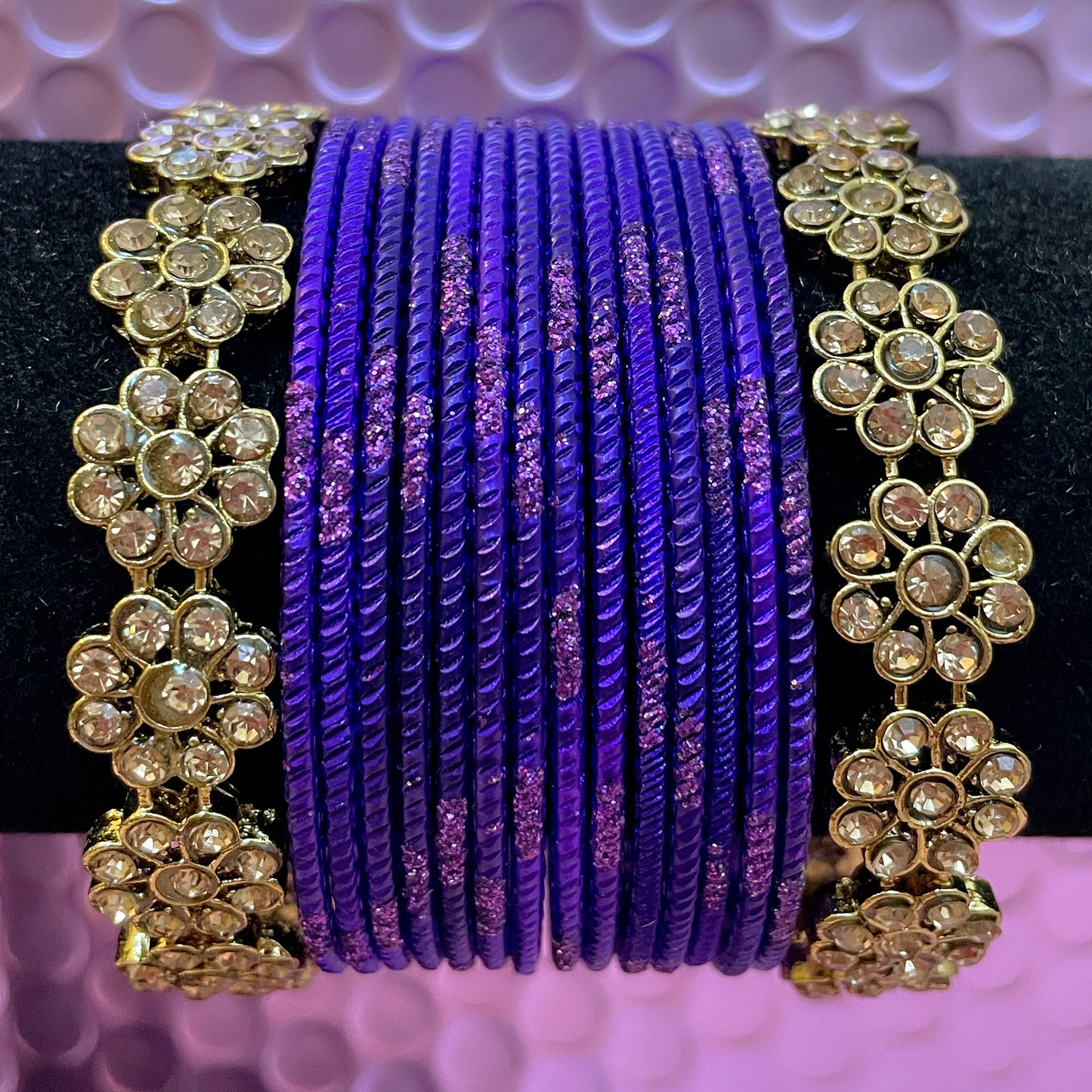 Gold Flower Metal Bangles Set- Various Colours