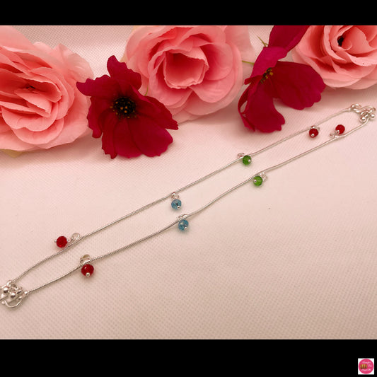 Multicoloured Silver Look Anklet/Payal