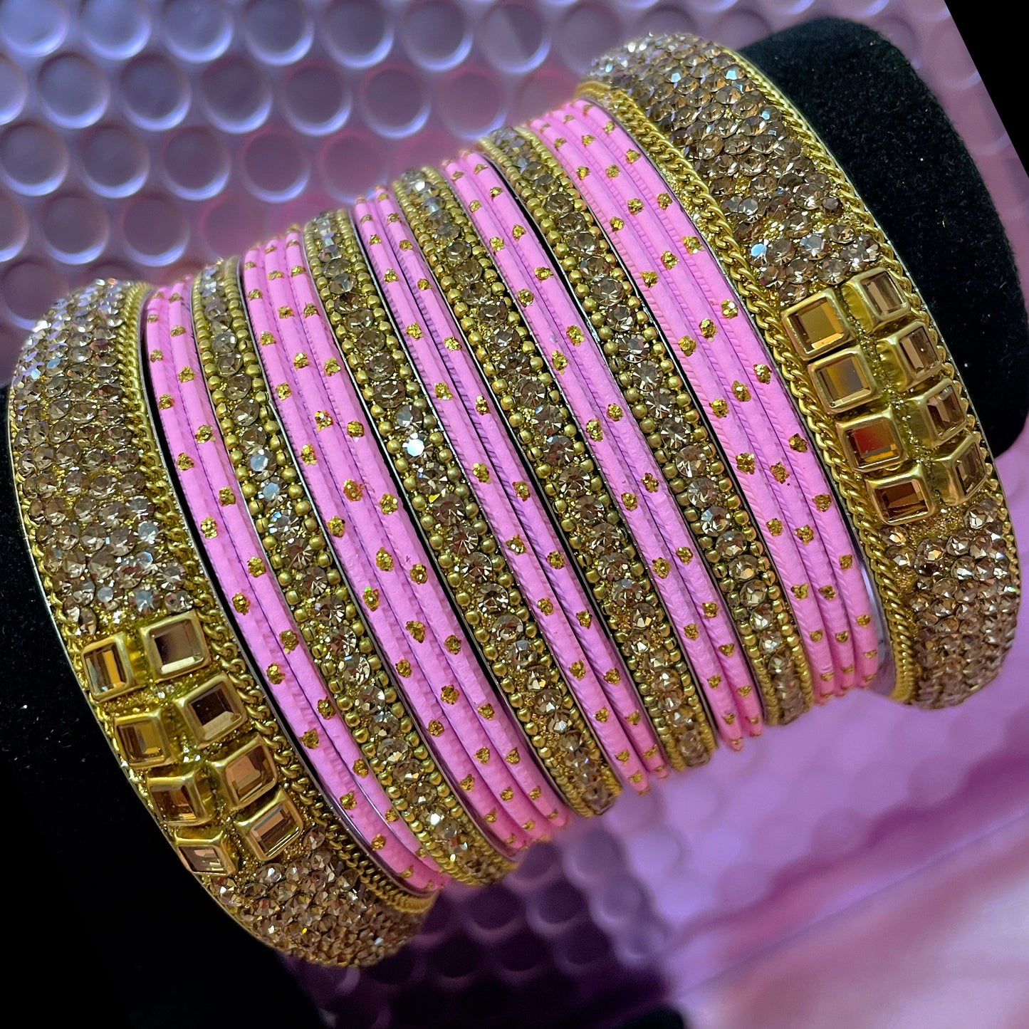 Kundan Gold Metal Bangles Set Various Colours- Size 2.10