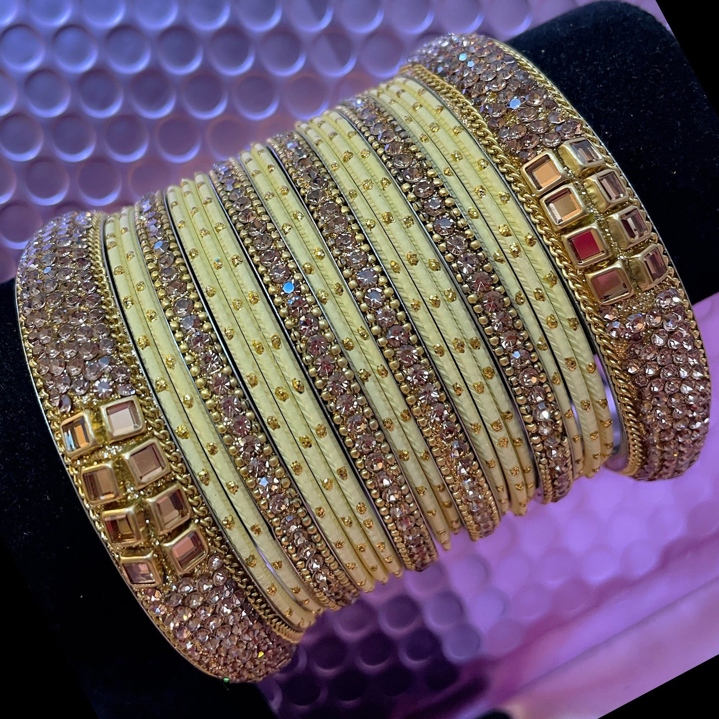 Kundan Gold Metal Bangles Set Various Colours- Size 2.10