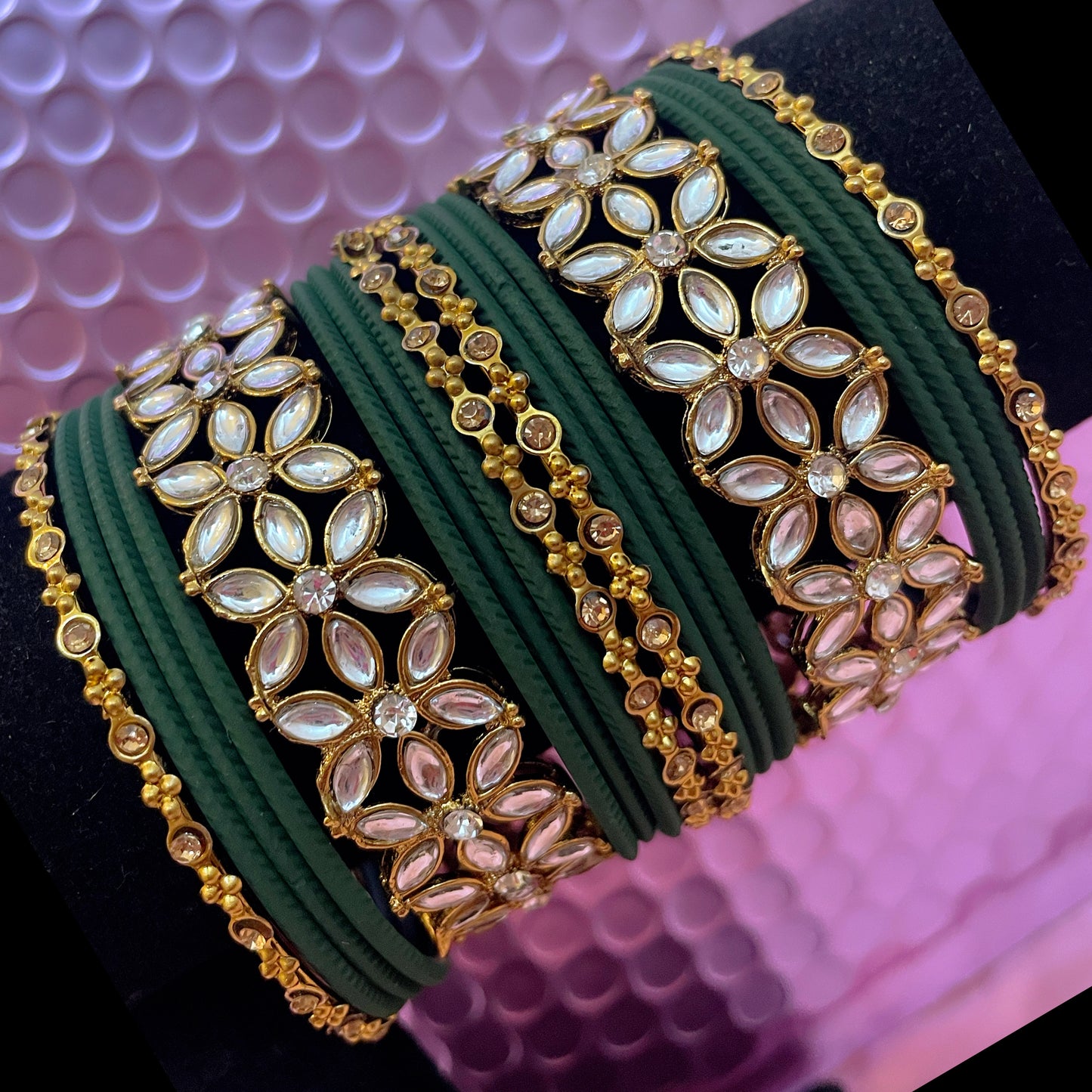 Kundan Metal Bangles Sets- Various Colours