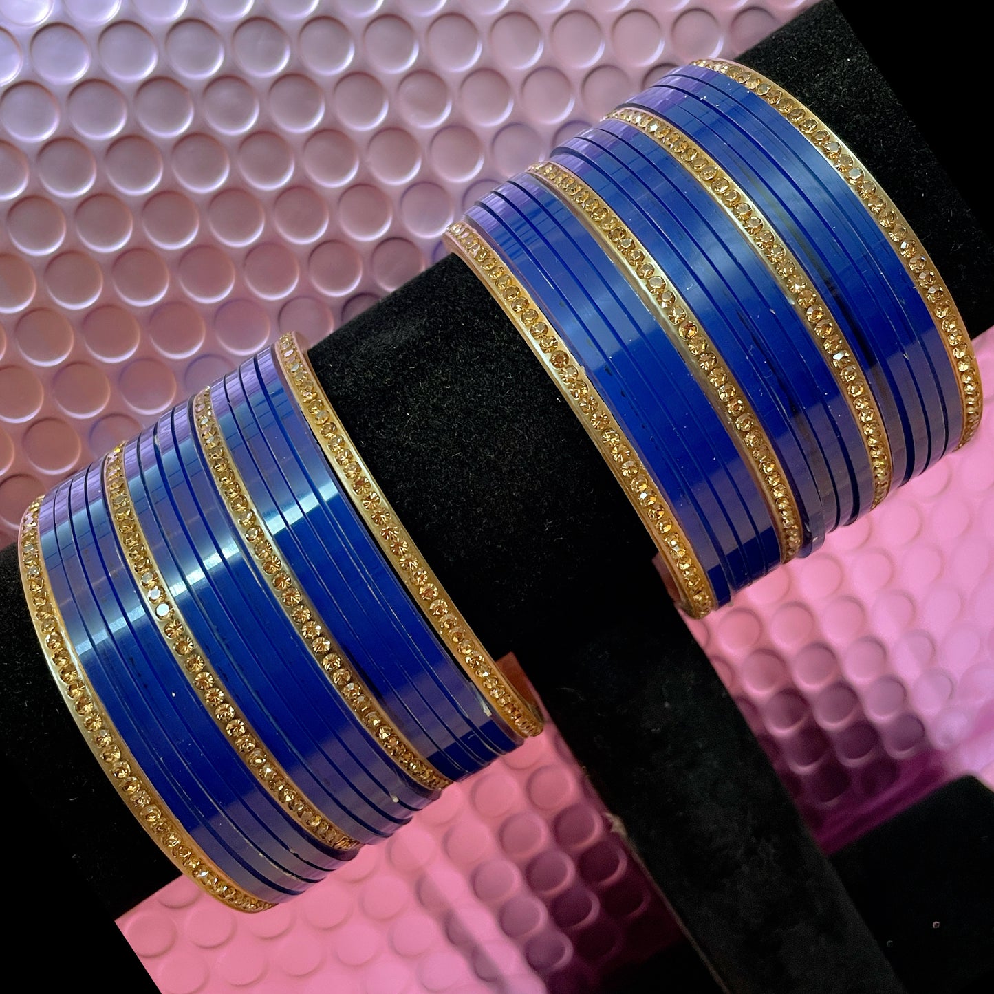 Blue Diamante Plastic Chura Bangles Set