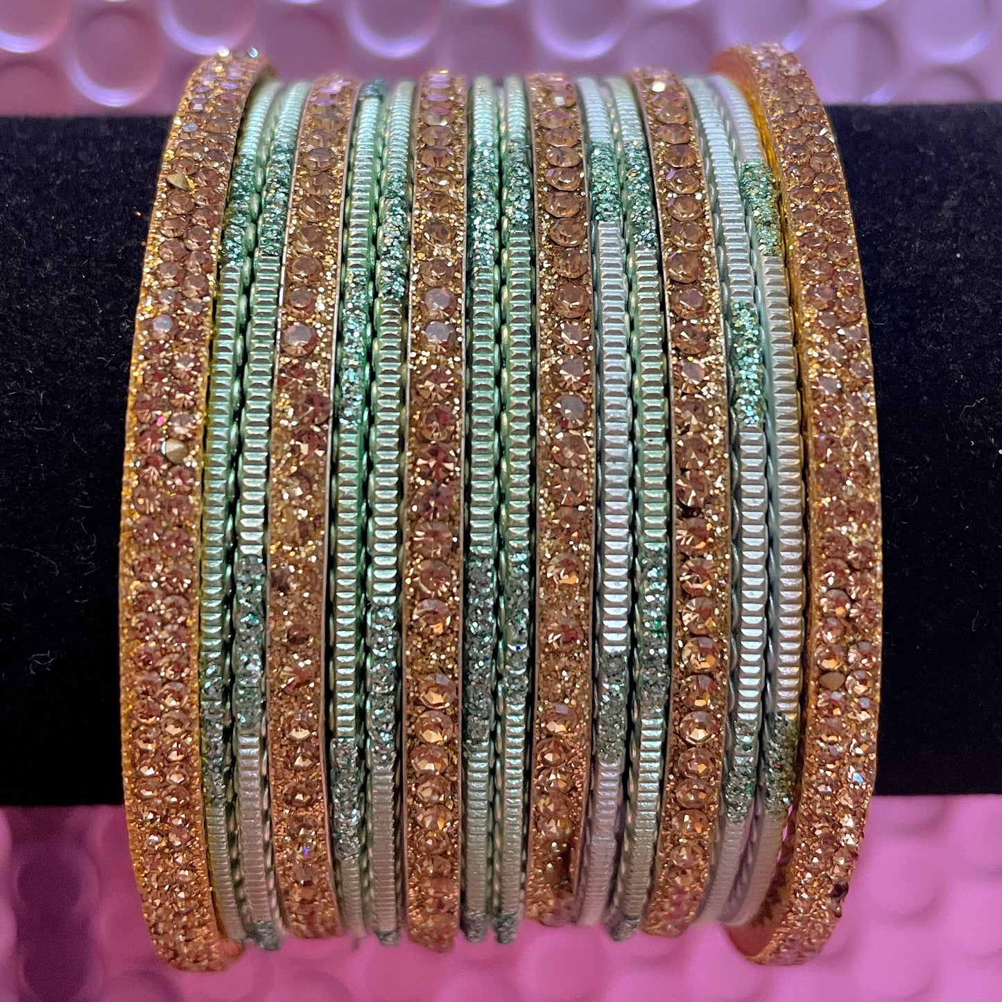 Gold Zirconia Metal Bangles Sets- Various Colours