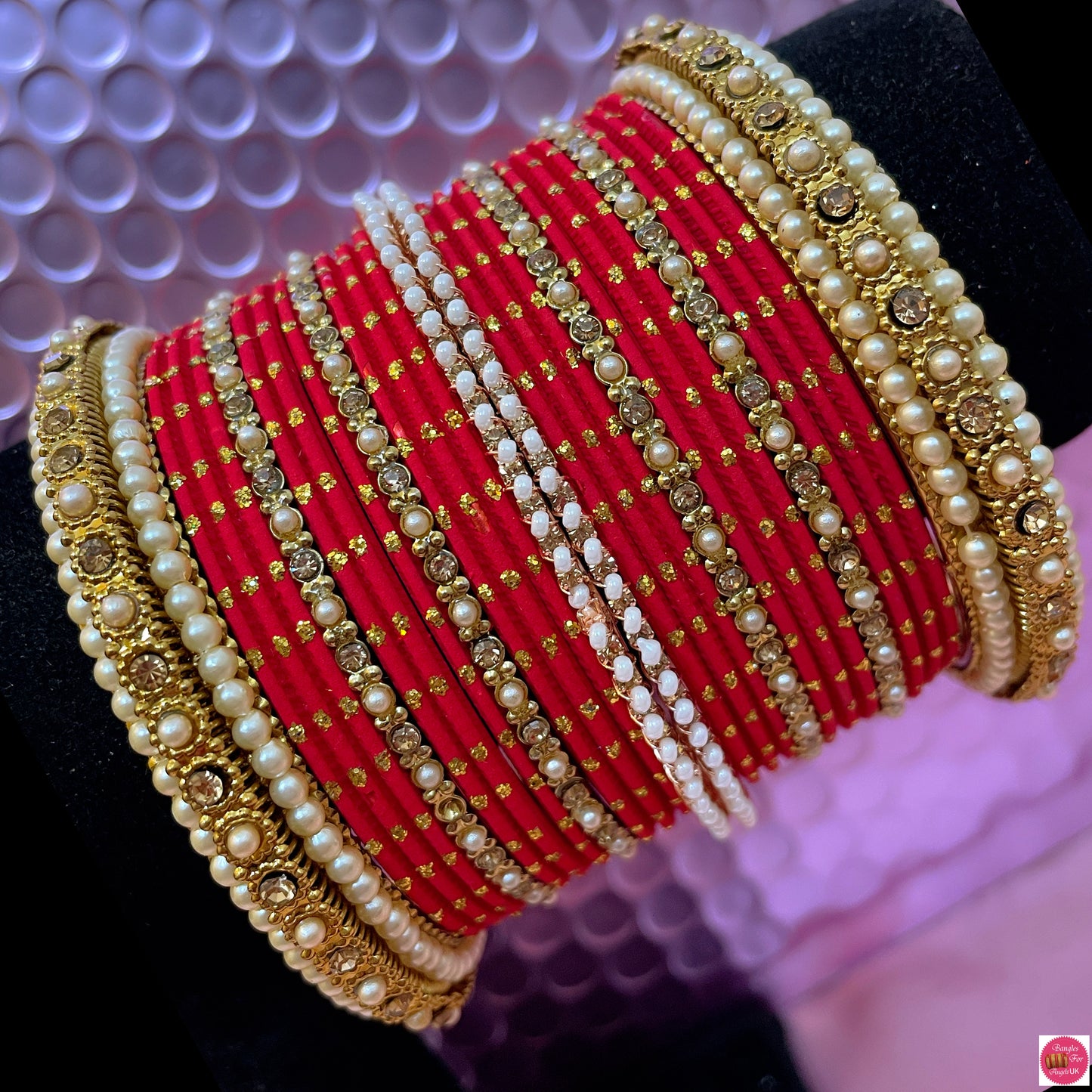 Gold Pearl Metal Bangles Sets Size 2.10- Various Colours