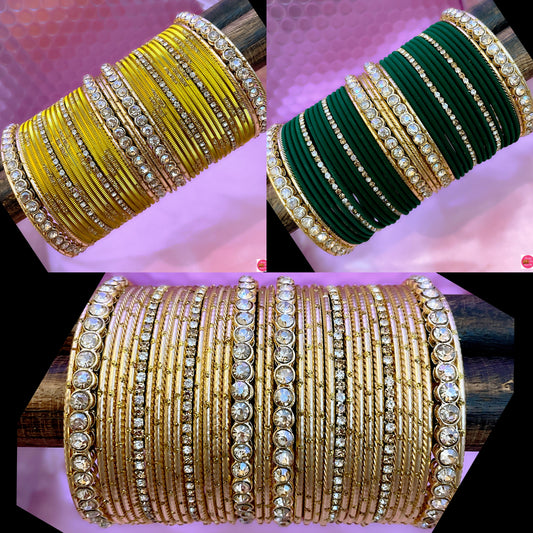 Gold Zirconia Metal Bangles Sets- Various Colours