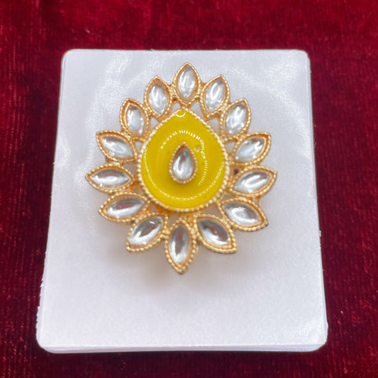 Kundan Yellow Adjustable Cocktail Ring