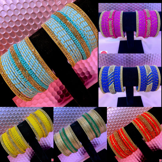 Various Colours Metal Bangles Sets- Size 2.10