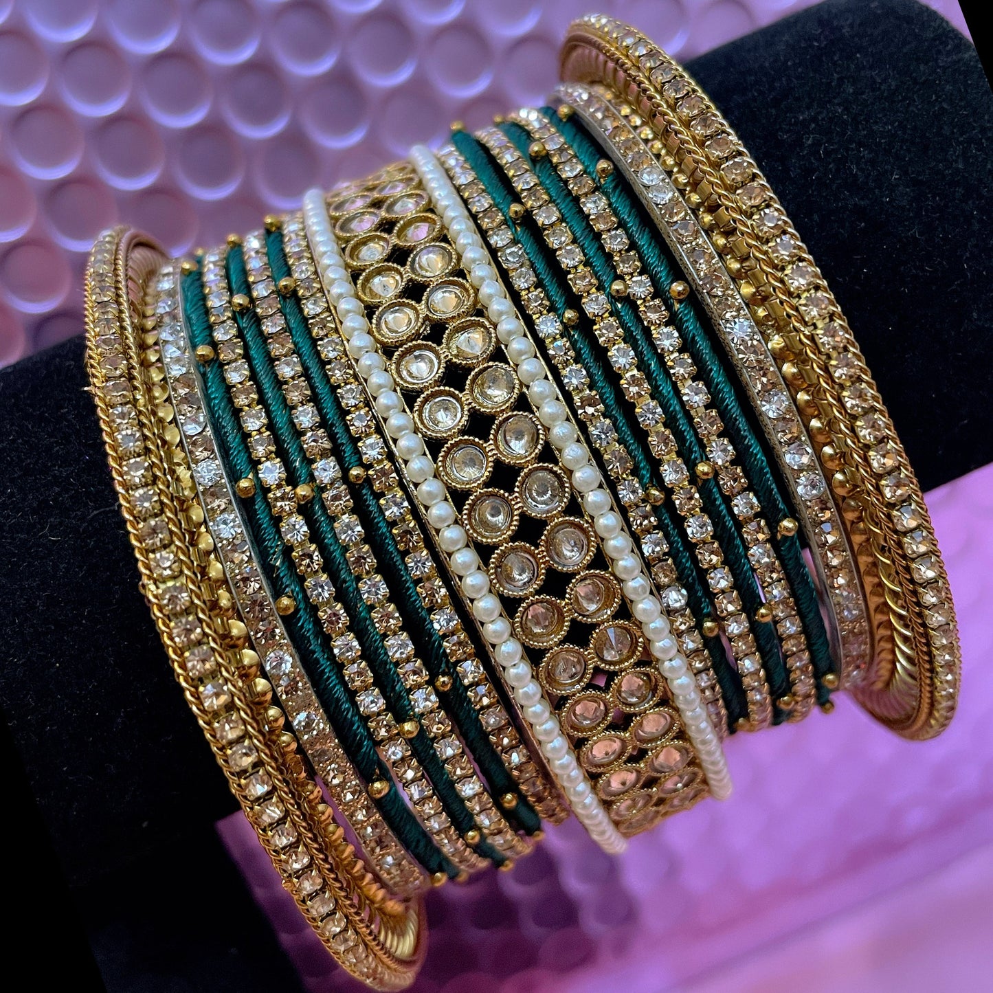 Kundan Zirconia Metal Bangles Sets Various Colours- Size 2.10