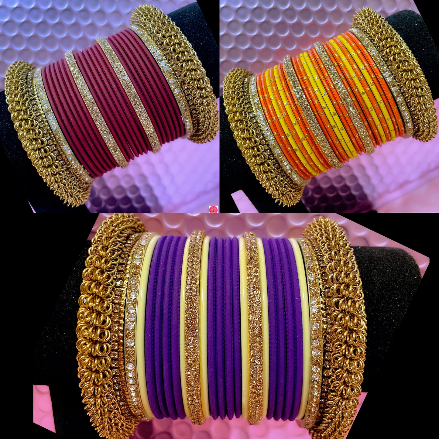 Gold Metal Bangles Set- Various Colours