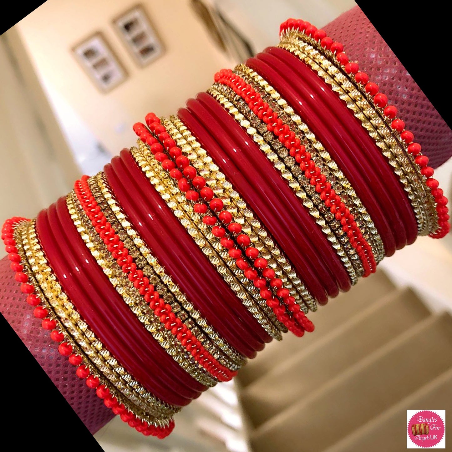 Glass Zirconia Metal Bangles Sets Various Colours- Size 2.10