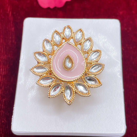 Kundan Light Pink Adjustable Cocktail Ring