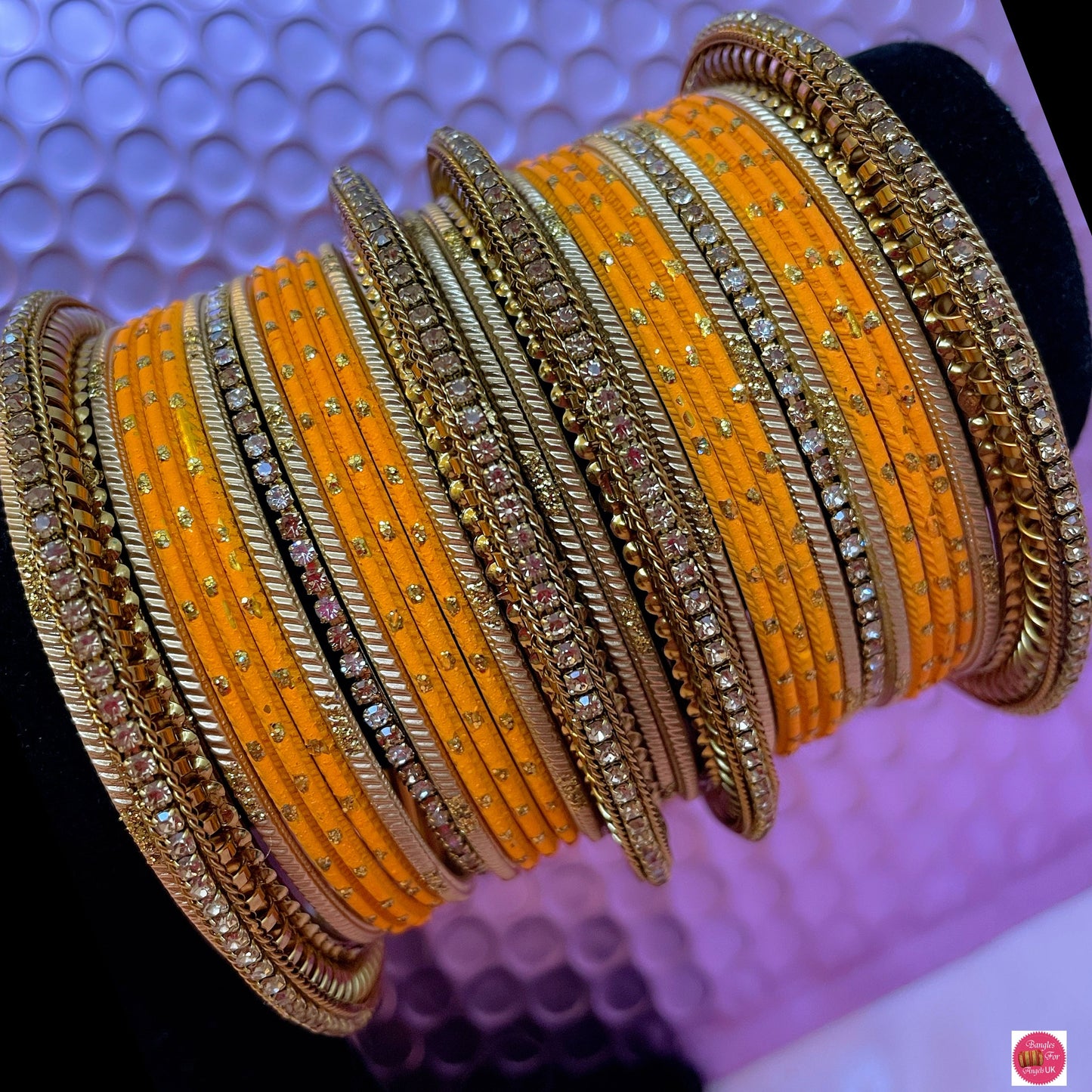 Gold Zirconia Metal Bangles Sets Various Colours- Size 2.10