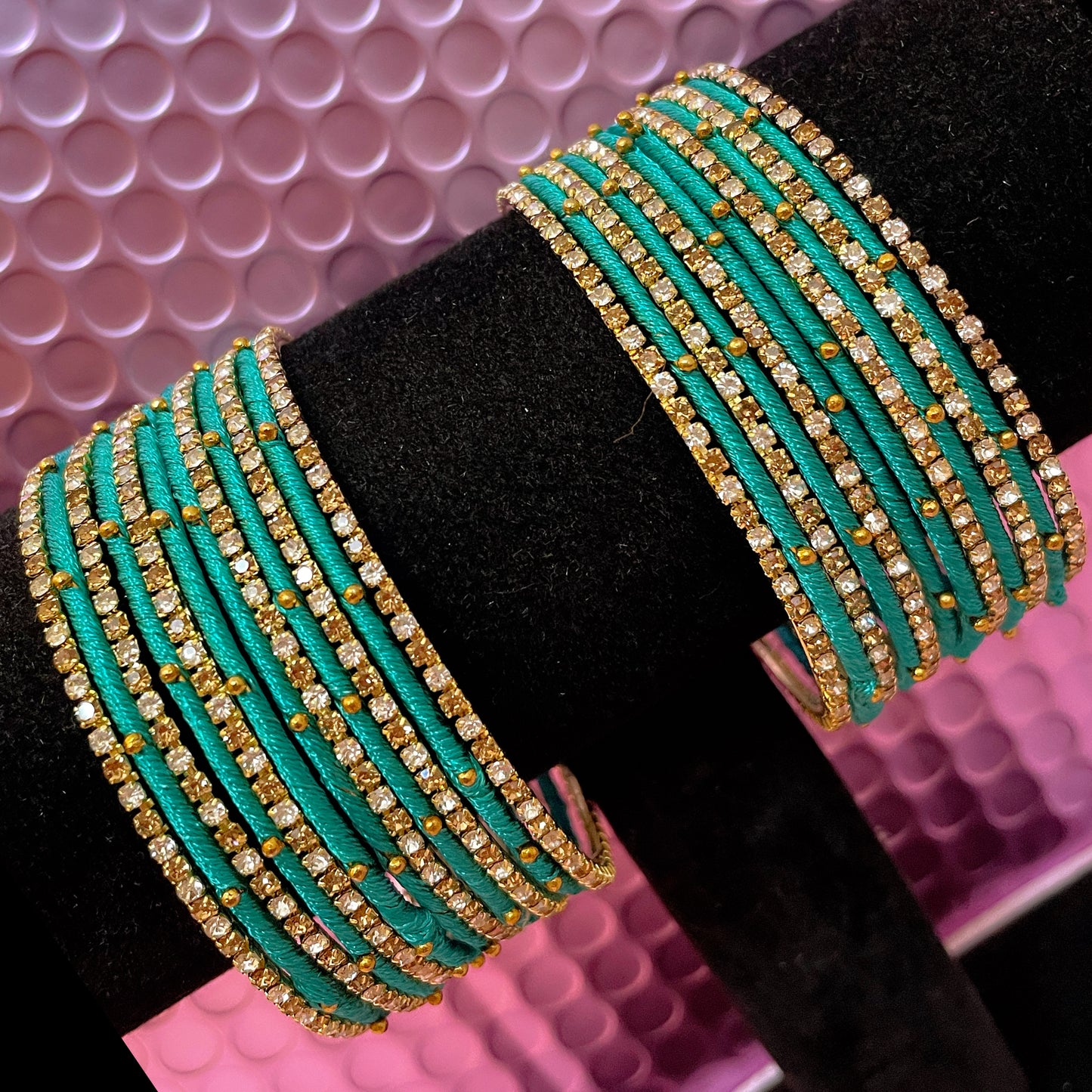 Zirconia Thread Metal Bangles Set- Various Colours